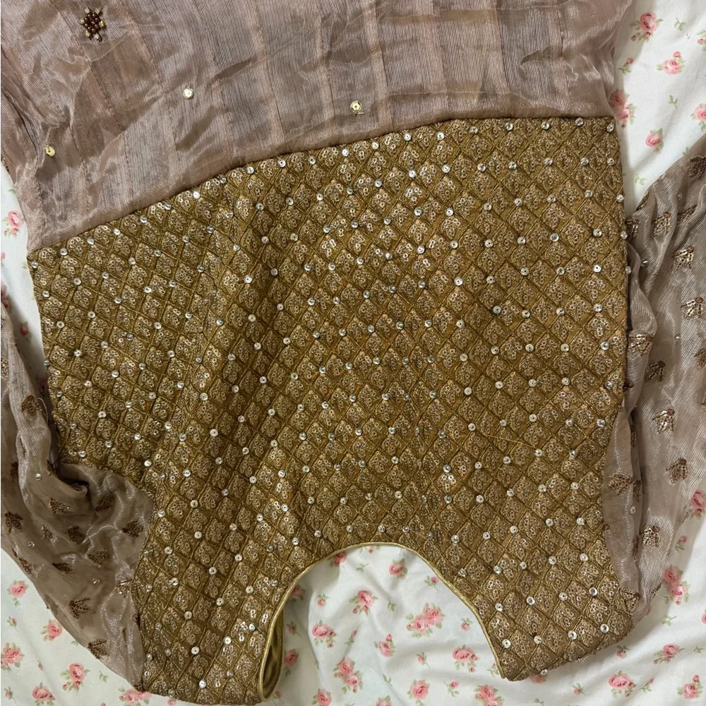 Chic Long Sleeve Beige and Gold Dress Pakistani (small size ) - Picture 6 of 7